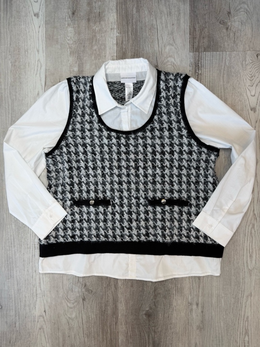 Alfred Dunner Runway Ready Houndstooth Vest with Woven Detail Shirt
Women’s L